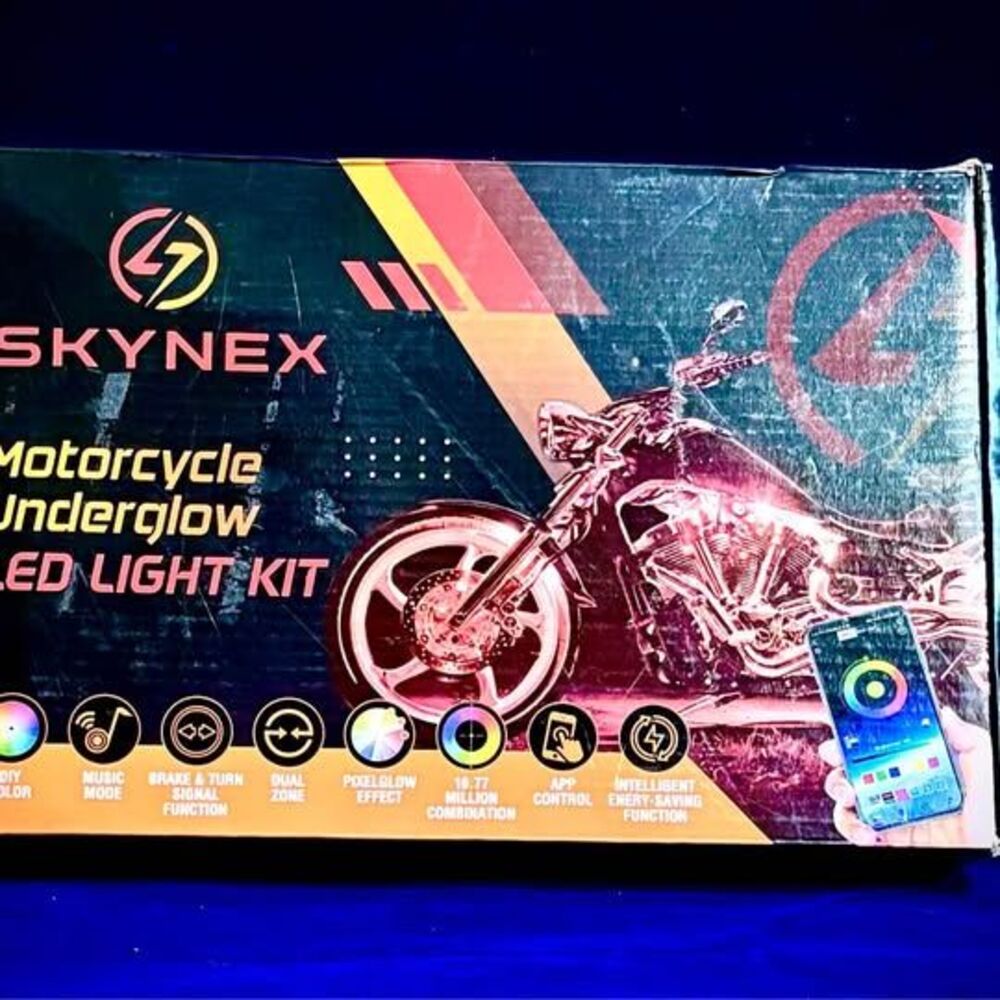 12-Strip Motorcycle RGB LED Underglow Light Kit–App/Remote– Brake & Turn Signals